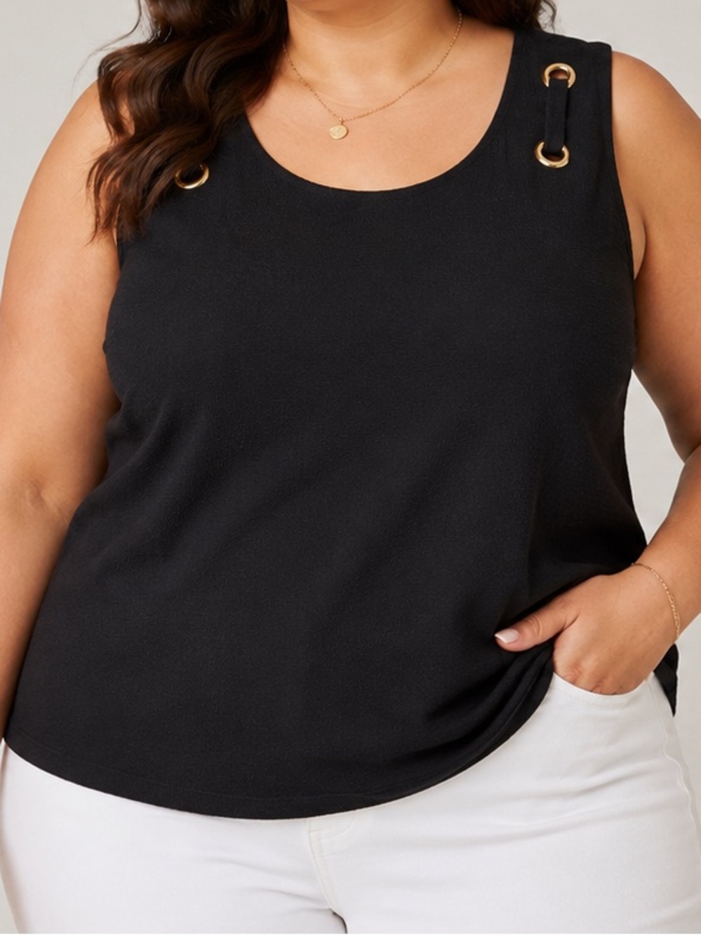 Calvin Klein Women’s Sleeveless Blouse Size 1X Black Gold Stretch Fit Shell NWT
